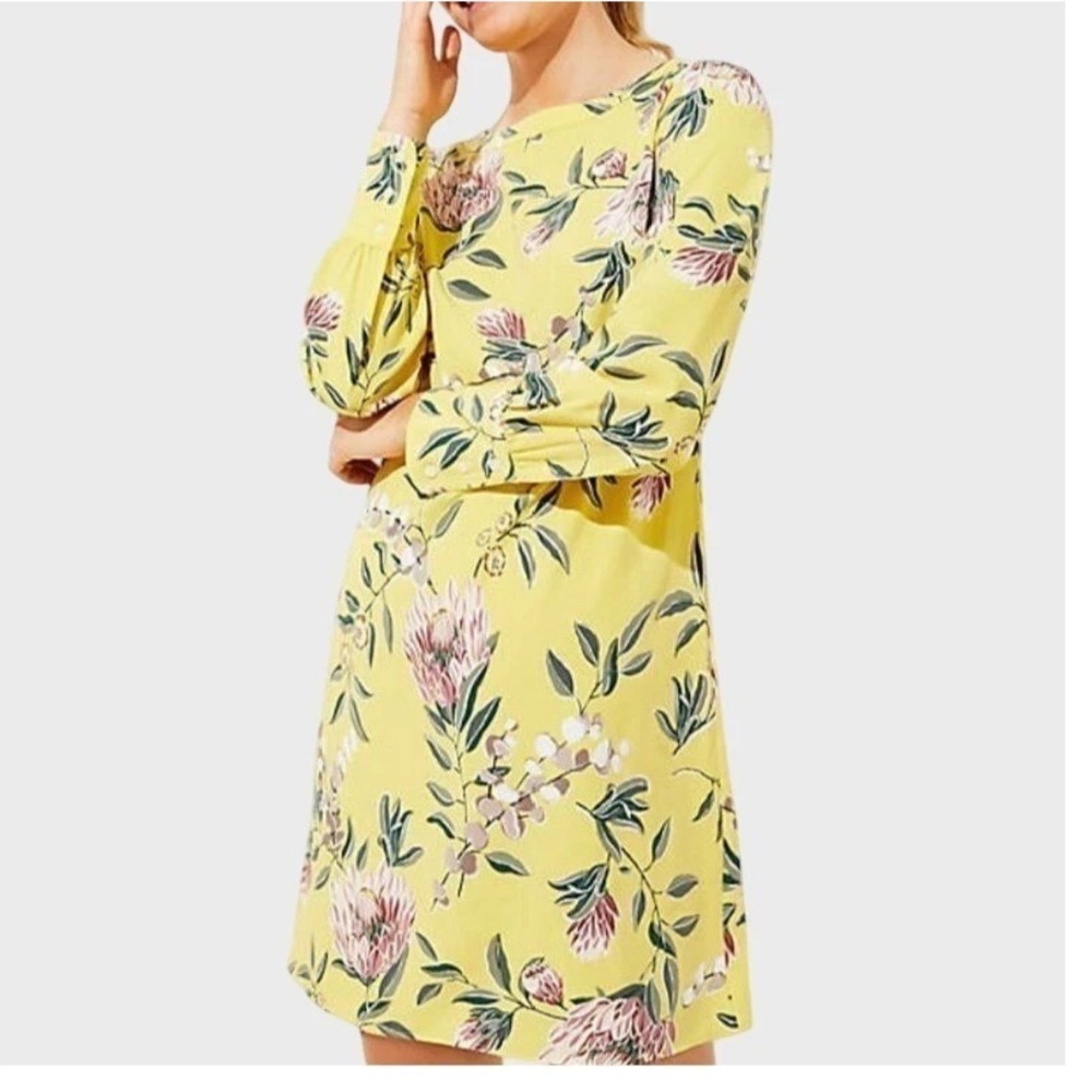 LOFT YELLOW FLORAL BOATNECK‎ SHIFT DRESS